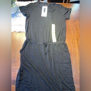 Womens T Shirt Dress Small Black Drawstring Waist Casual Short Sleeve Dress NWT